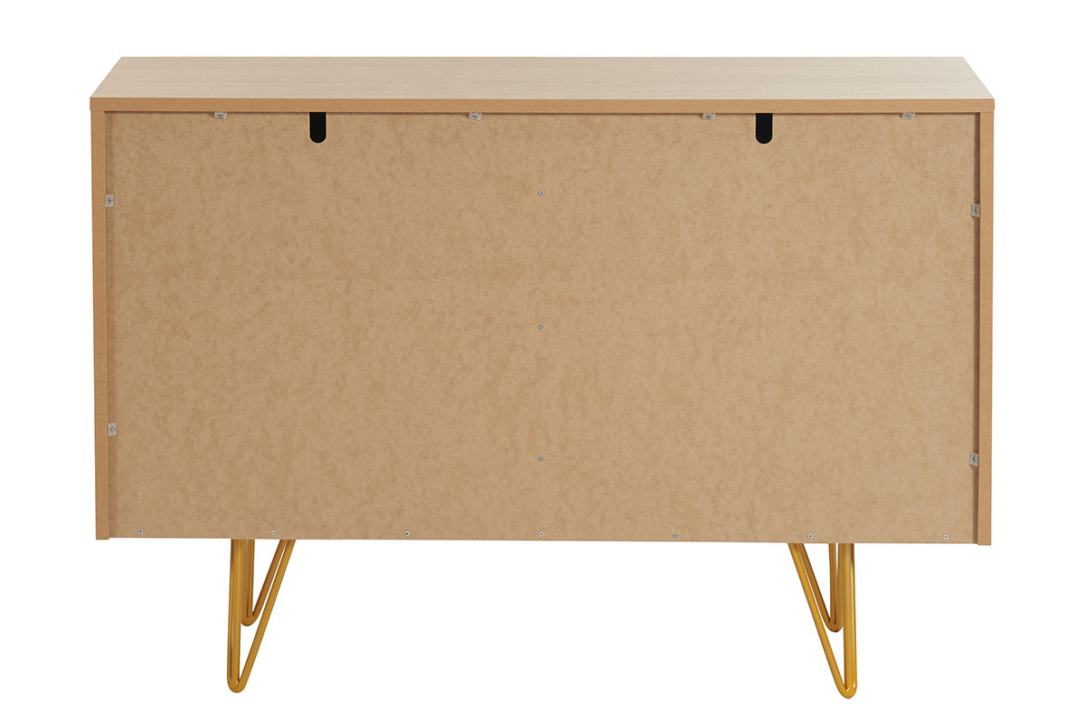 Design-Sideboard aus hellem Eichenholz-Finish und goldfarbenem Metall mit 2 Tren B107 cm OZEN