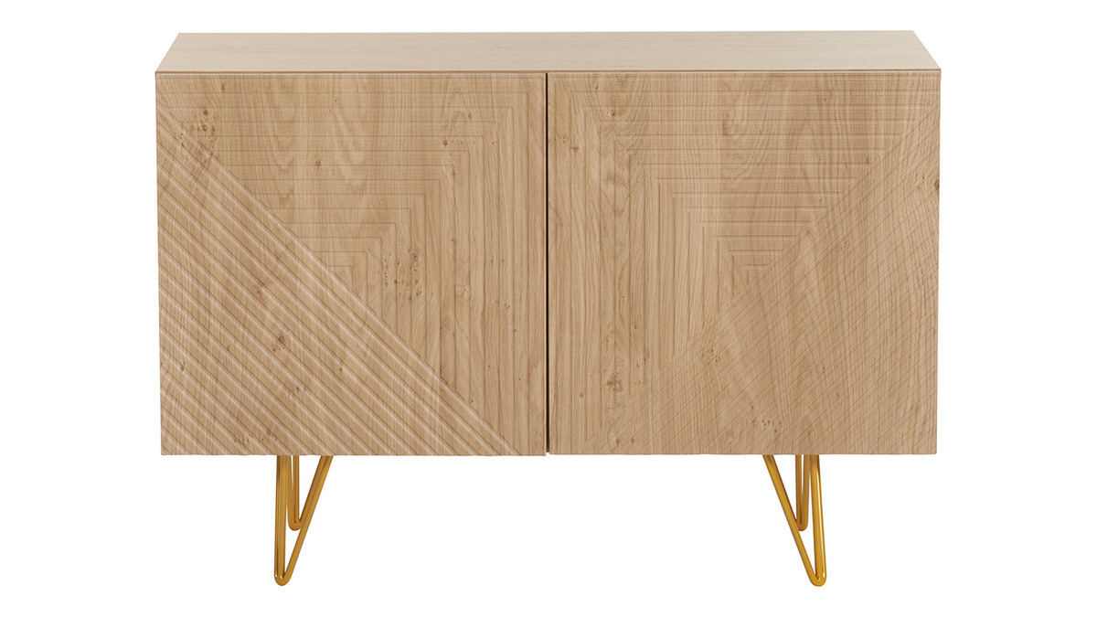 Design-Sideboard aus hellem Eichenholz-Finish und goldfarbenem Metall mit 2 Tren B107 cm OZEN