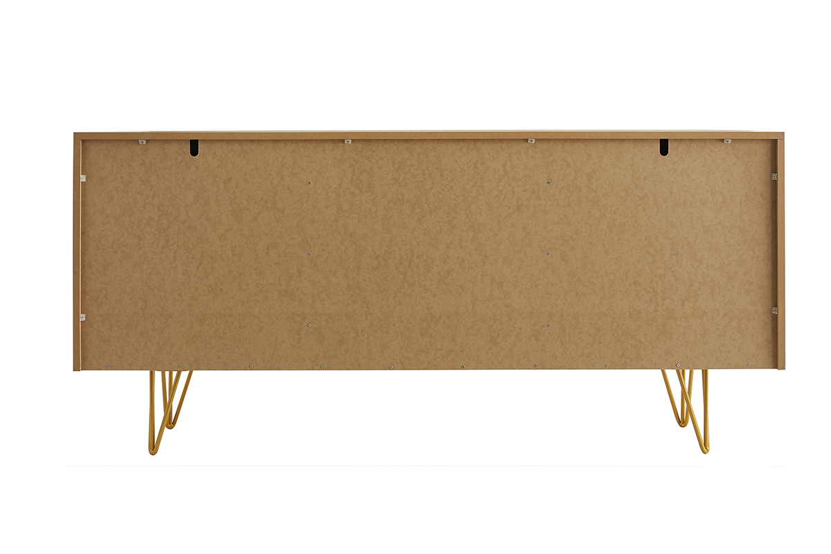 Design-Sideboard aus hellem Eichenholz-Finish und goldfarbenem Metall mit 3 Tren B160 cm OZEN