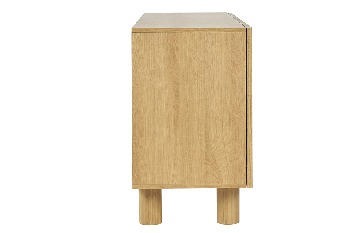 Design-Sideboard aus hellem, massiver Eiche mit Gravur 4-trig B180 cm GOSHI