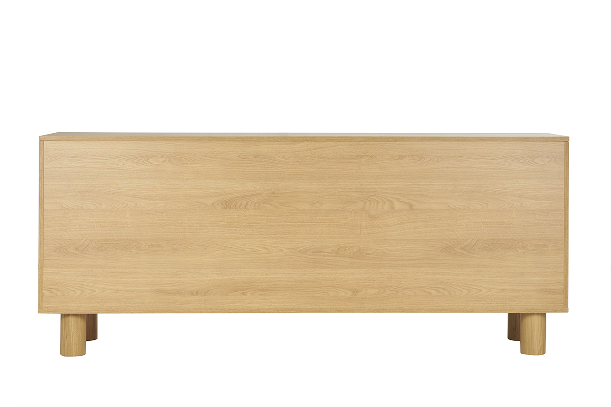 Design-Sideboard aus hellem, massiver Eiche mit Gravur 4-trig B180 cm GOSHI