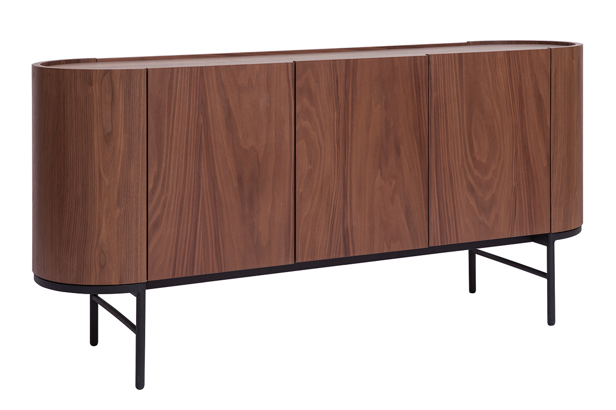 Design-Sideboard dunkles Walnussfurnier und schwarzes Metall 3 Tren B160 cm SKYE