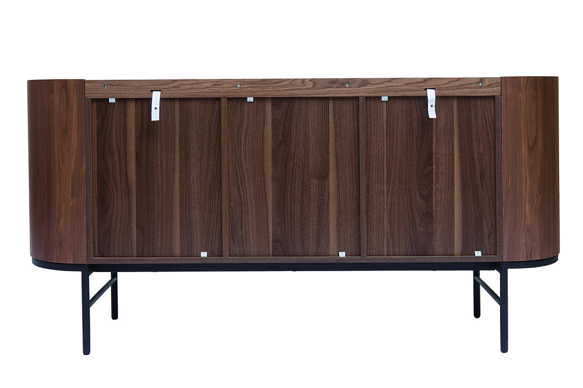 Design-Sideboard dunkles Walnussfurnier und schwarzes Metall 3 Tren B160 cm SKYE