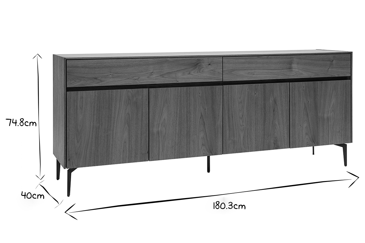 Design-Sideboard mit Walnussfurnier L180 cm BLISS