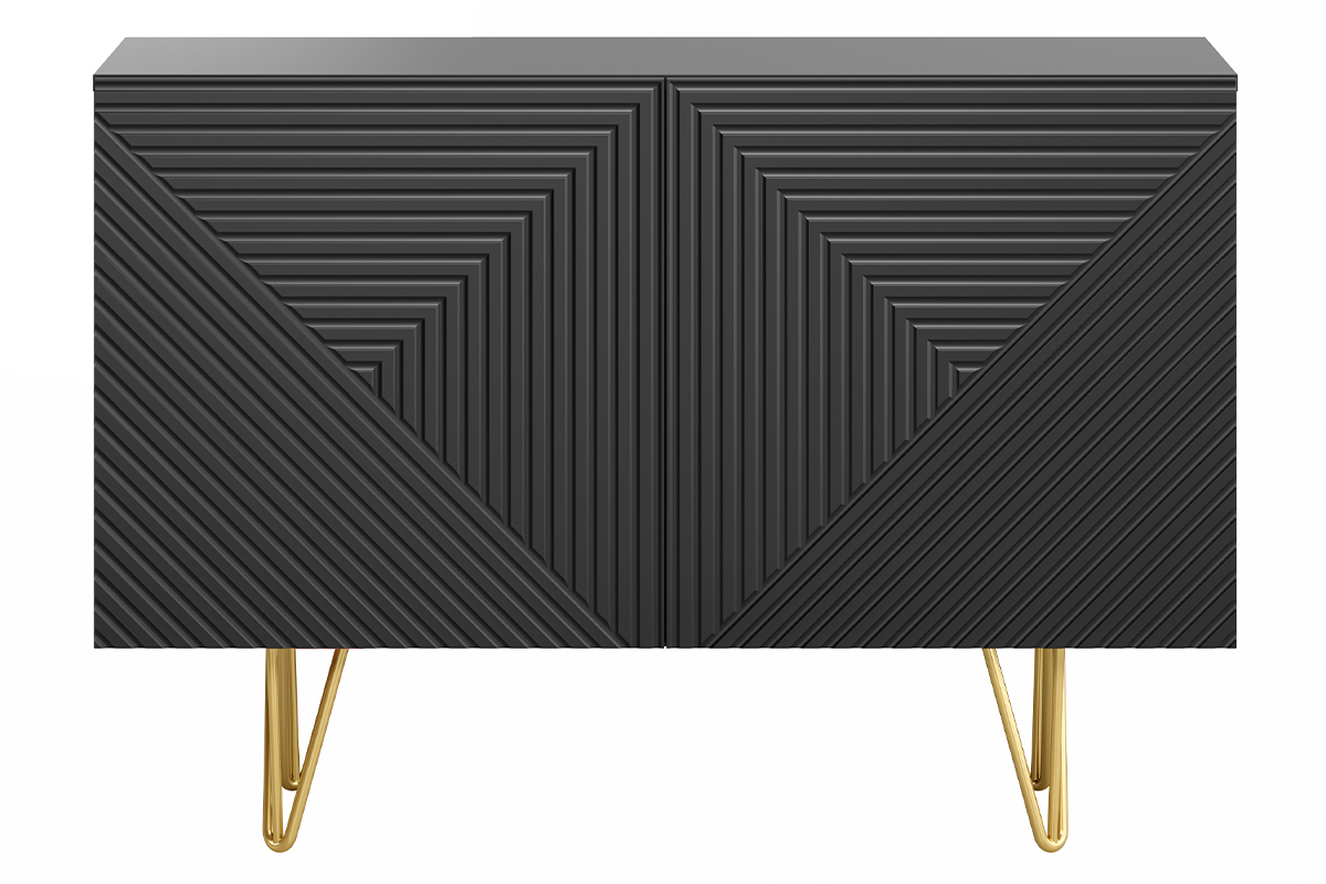 Design-Sideboard schwarz und goldfarbenes Metall 2-trig L107 cm OZEN