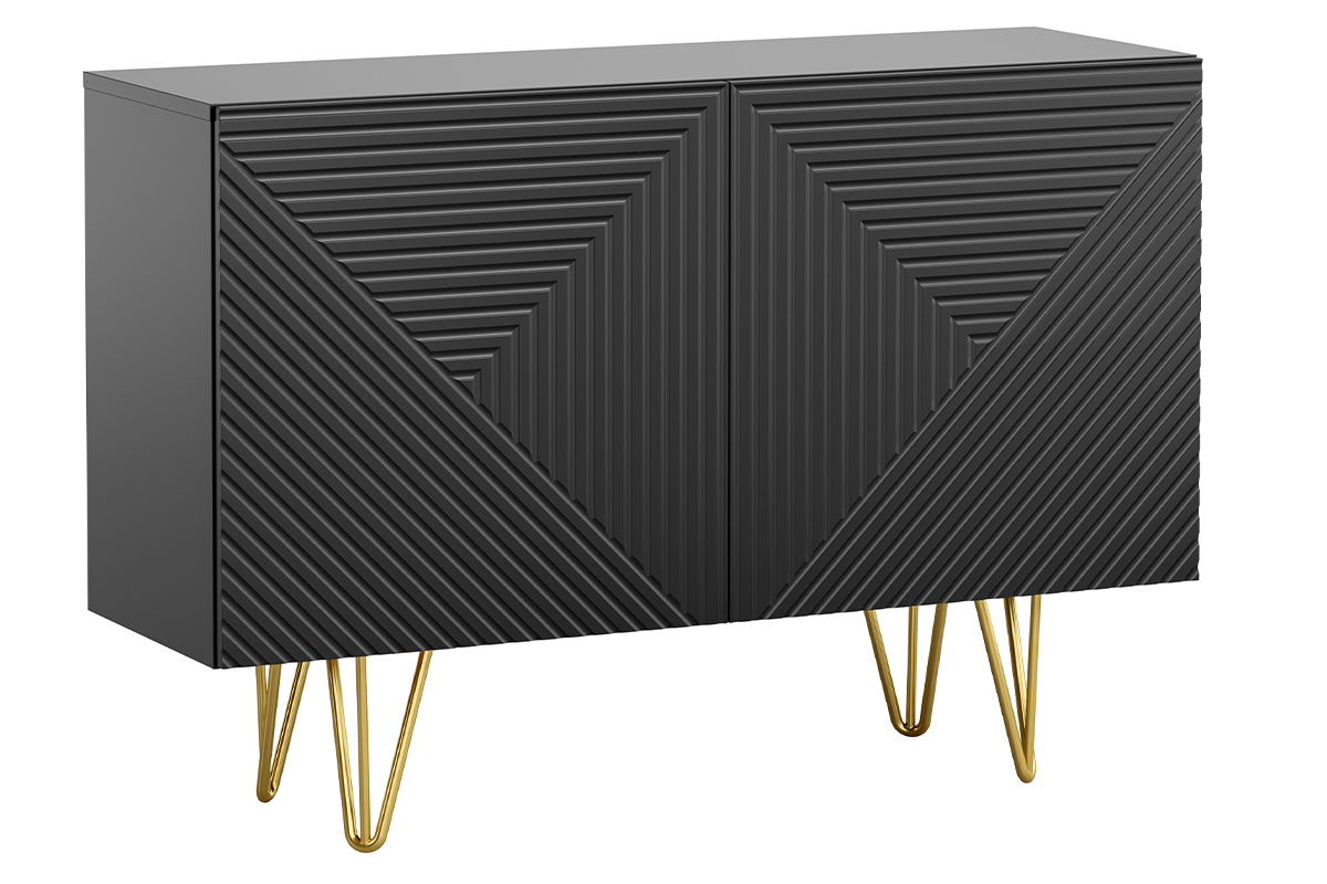 Design-Sideboard schwarz und goldfarbenes Metall 2-trig L107 cm OZEN