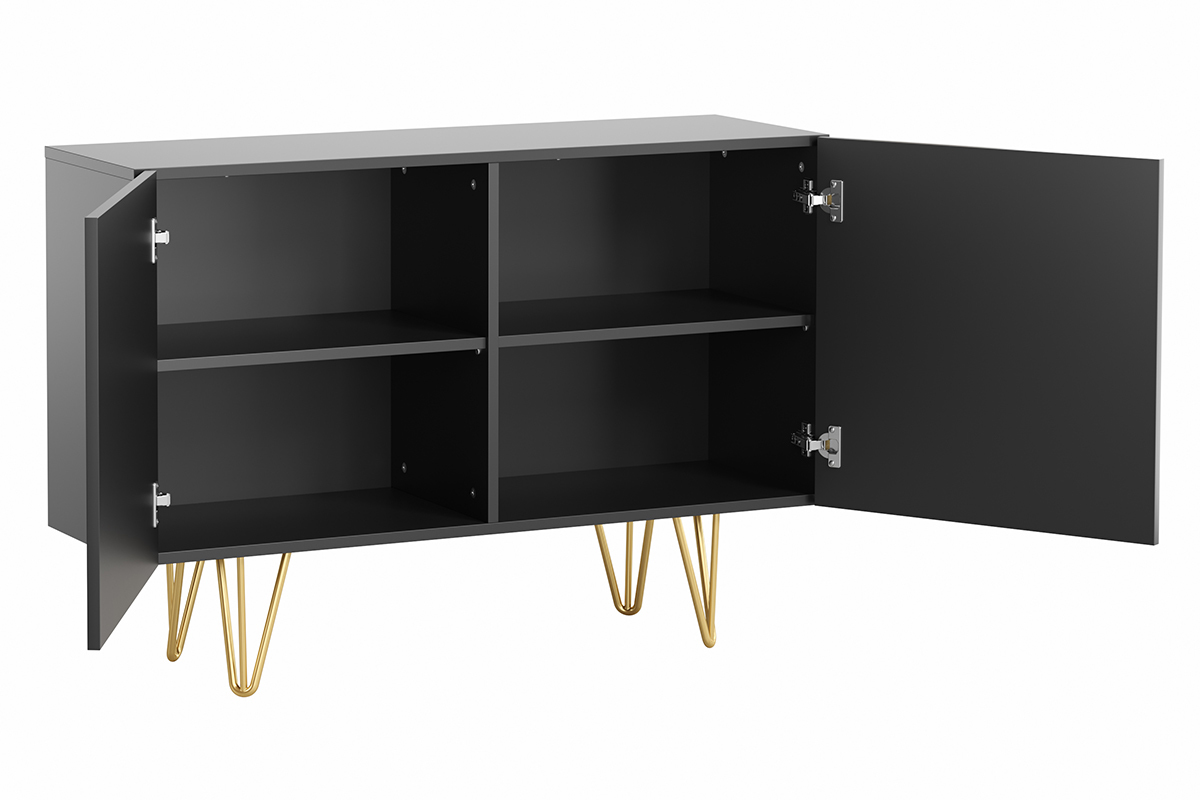 Design-Sideboard schwarz und goldfarbenes Metall 2-trig L107 cm OZEN