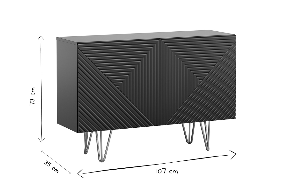 Design-Sideboard schwarz und goldfarbenes Metall 2-trig L107 cm OZEN