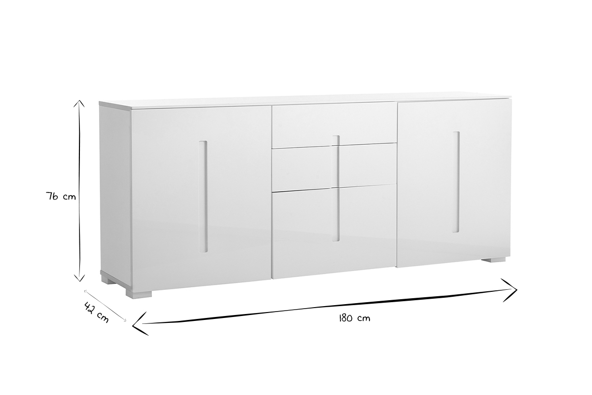 Design-Sideboard Wei lackiert 2 Tren 3 Schubladen TED