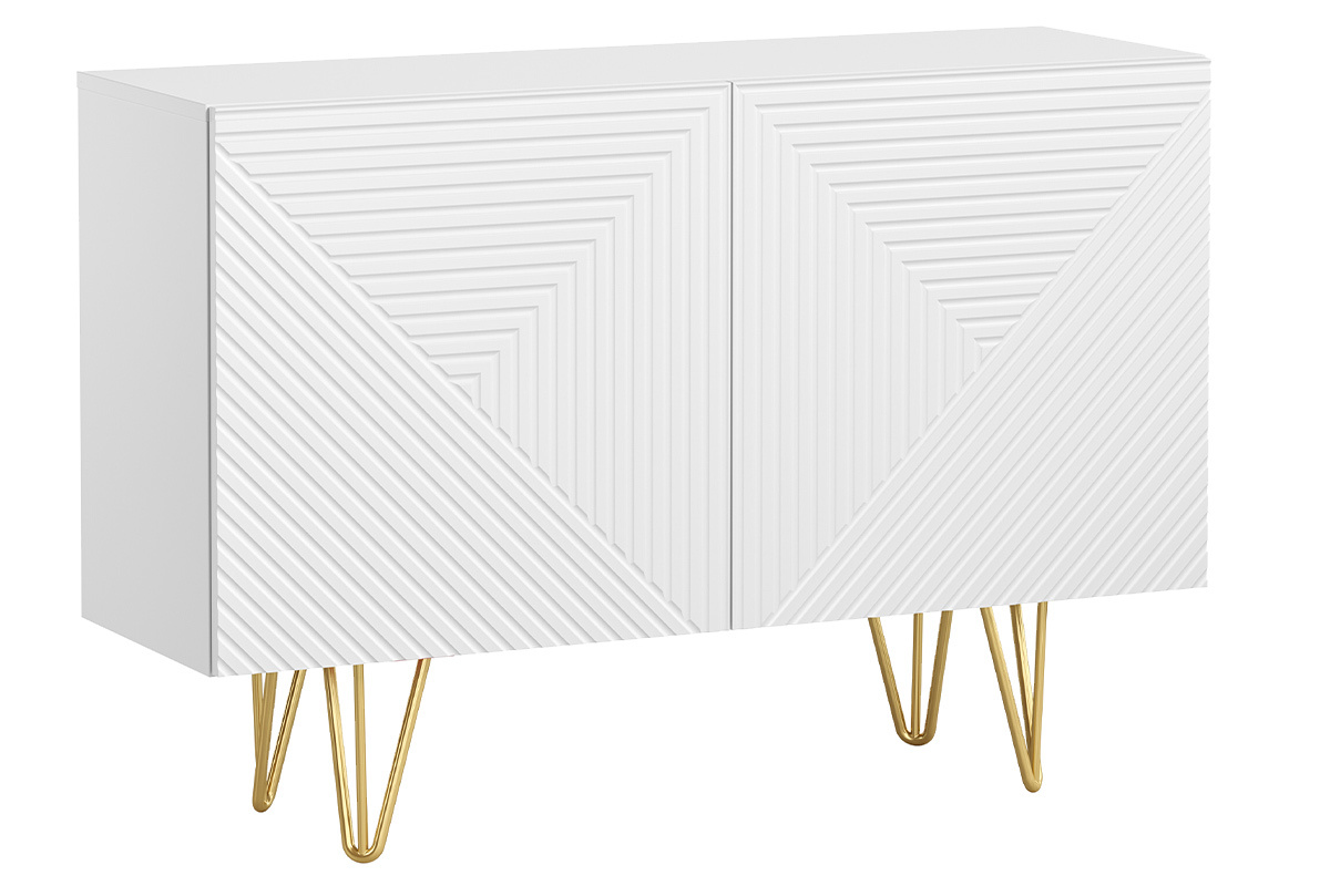 Design-Sideboard wei und goldfarben mit 2 Tren B107 cm OZEN