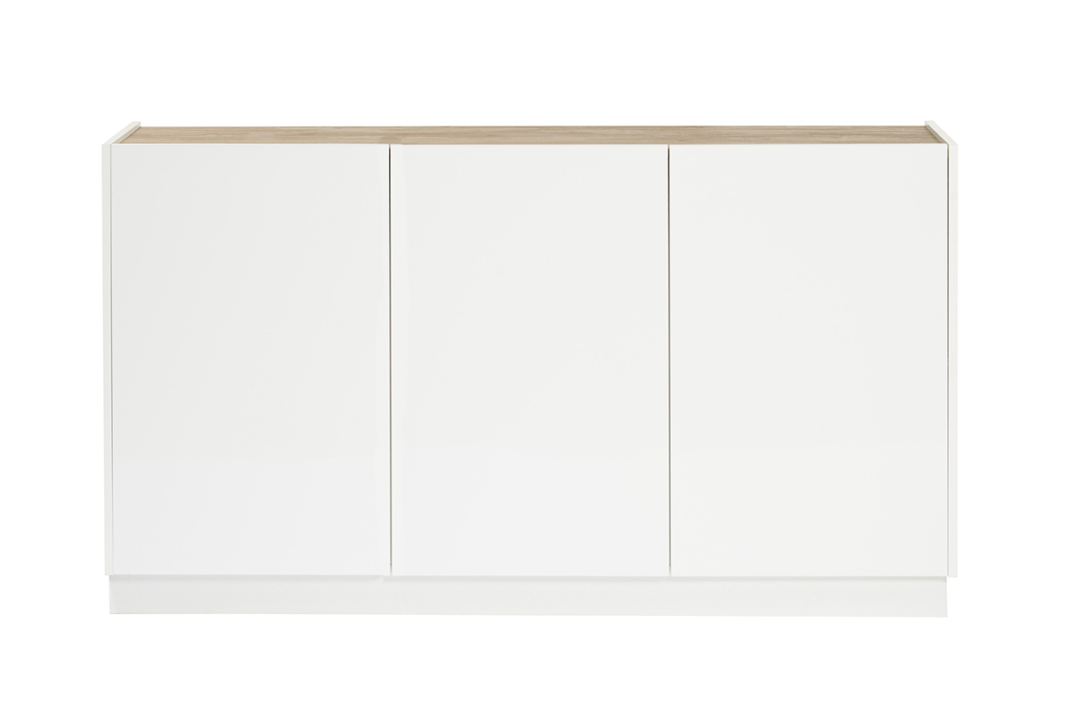 Design Sideboard Wei und helles Holz 3 Tren B155 cm NELIO