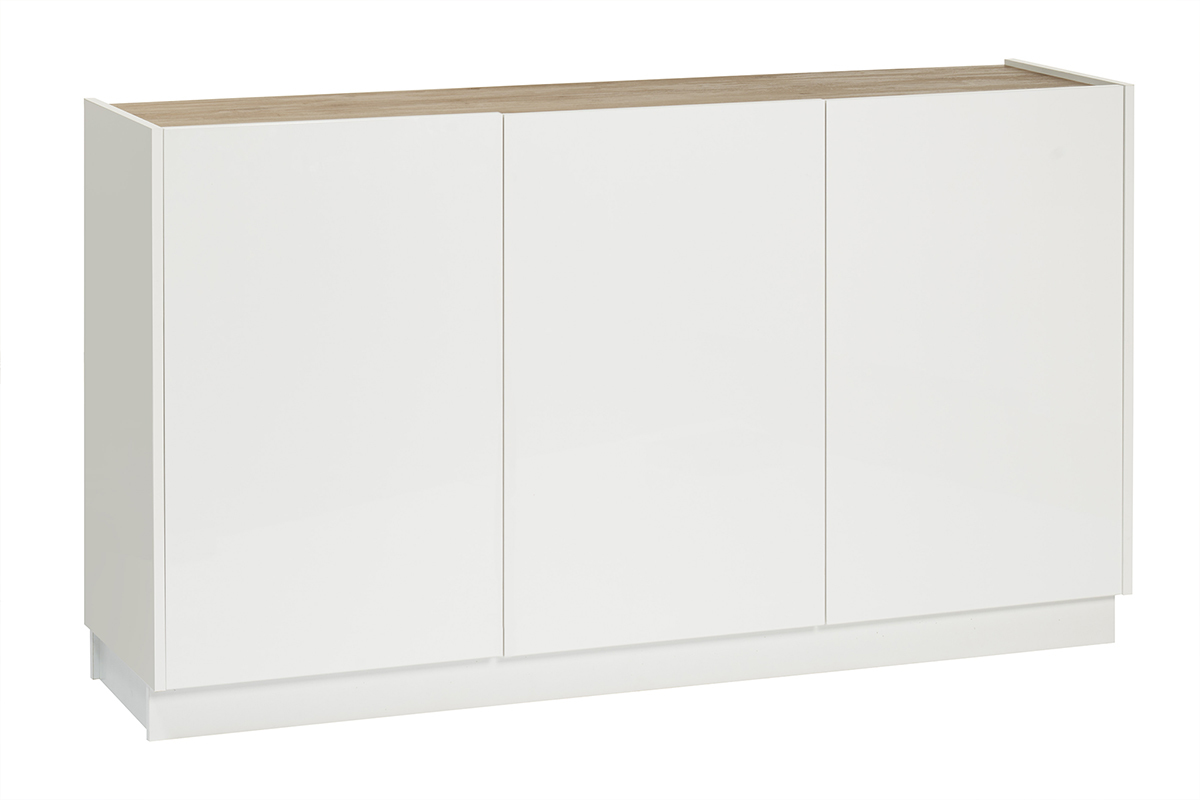 Design Sideboard Wei und helles Holz 3 Tren B155 cm NELIO