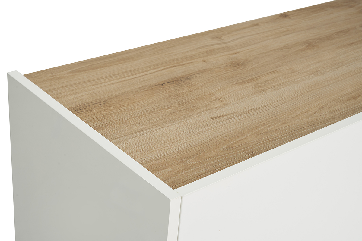 Design Sideboard Wei und helles Holz 3 Tren B155 cm NELIO