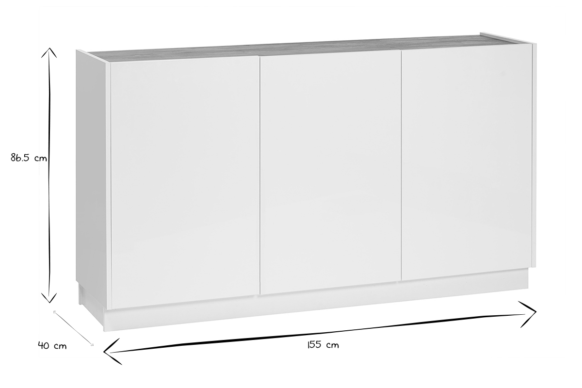 Design Sideboard Wei und helles Holz 3 Tren B155 cm NELIO