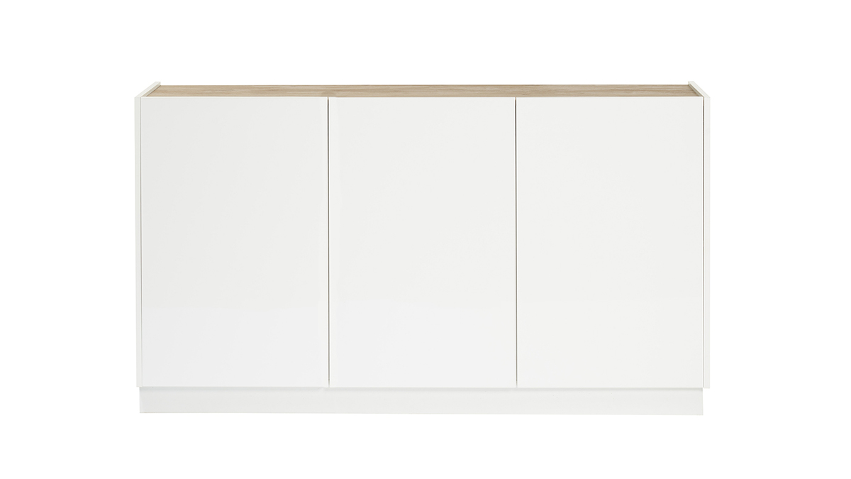 Design Sideboard Wei und helles Holz 3 Tren B155 cm NELIO