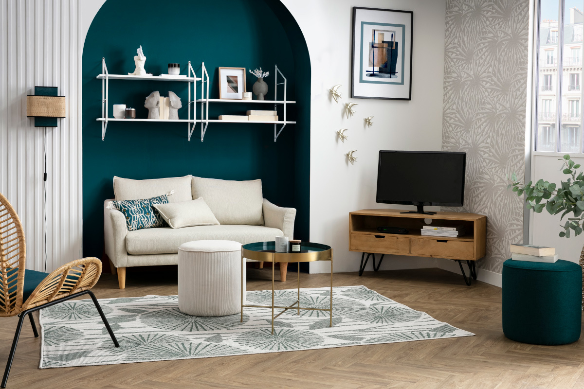 Design-Sofa 2 Pltze beiger Stoff KATE