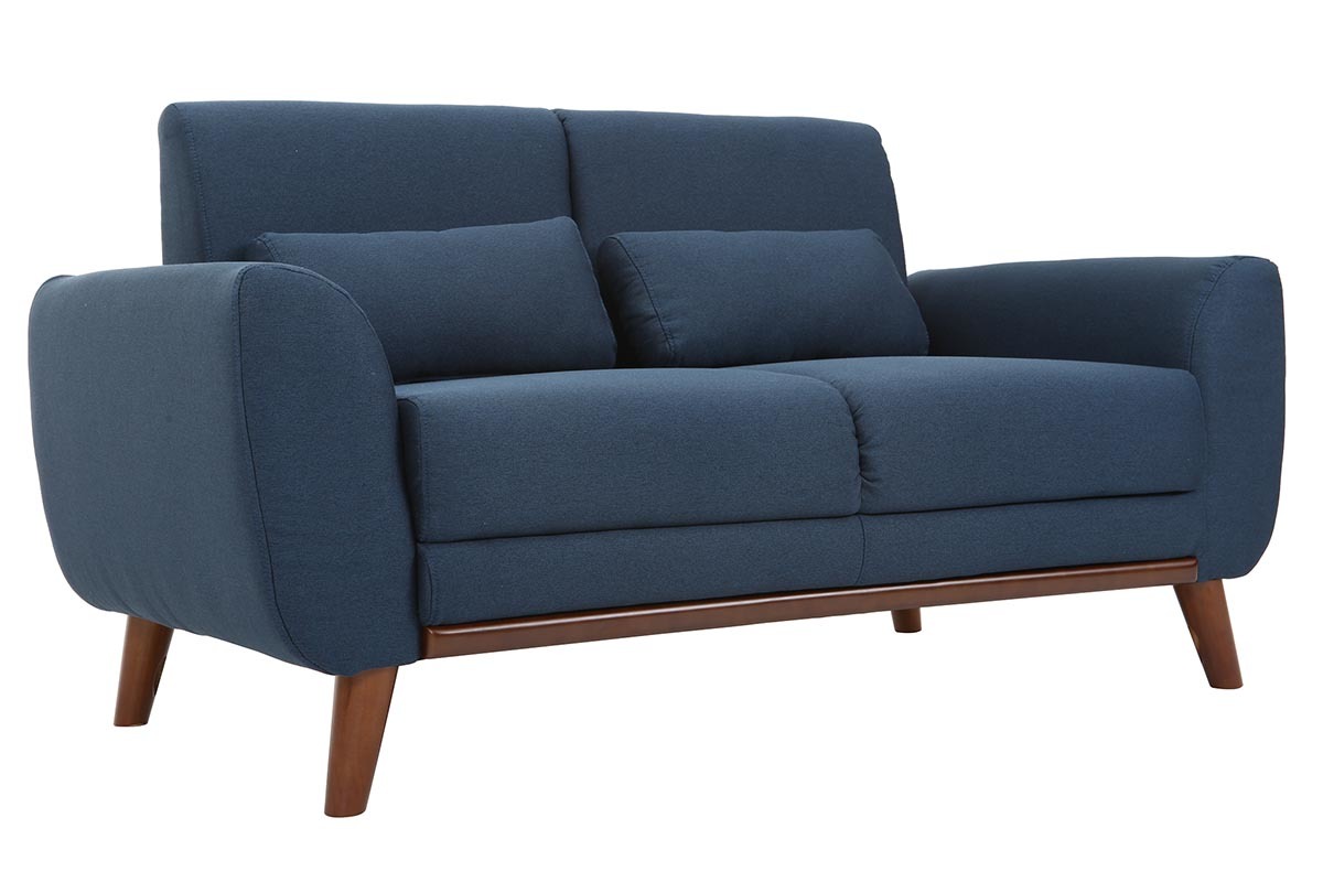 Design-Sofa 2 Pltze Stoff Blau und Fe Nussbaum EKTOR