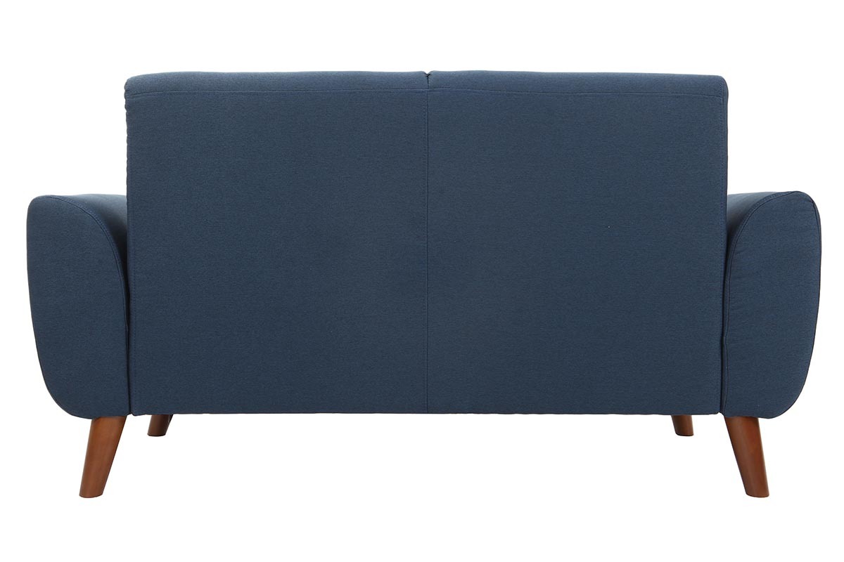 Design-Sofa 2 Pltze Stoff Blau und Fe Nussbaum EKTOR