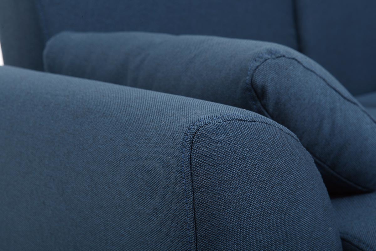 Design-Sofa 2 Pltze Stoff Blau und Fe Nussbaum EKTOR