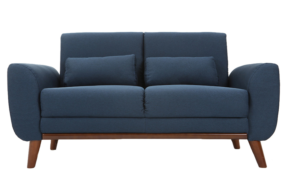 Design-Sofa 2 Pltze Stoff Blau und Fe Nussbaum EKTOR