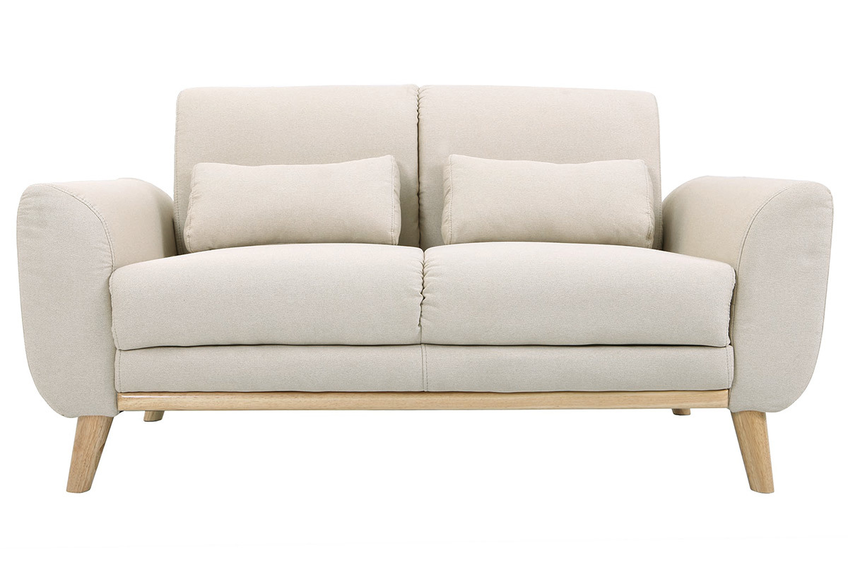 Design-Sofa 2 Pltze Stoff naturfarben und Eichenbeine EKTOR