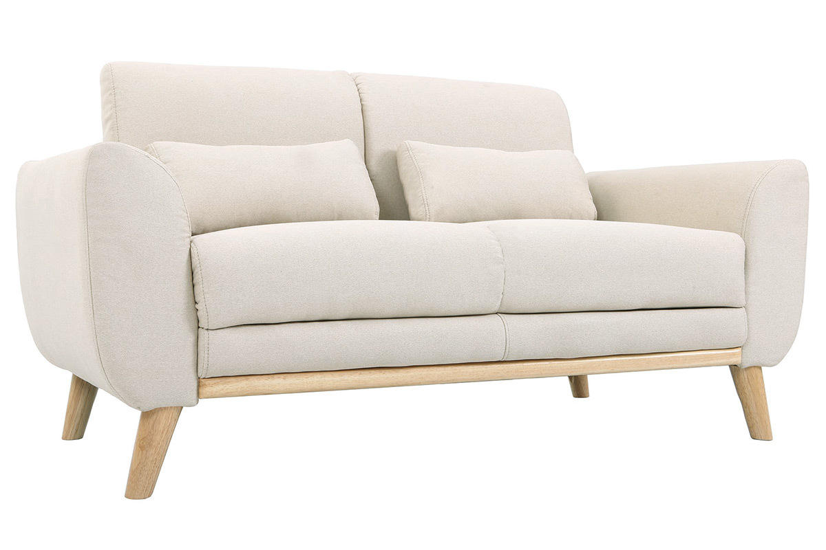 Design-Sofa 2 Pltze Stoff naturfarben und Eichenbeine EKTOR