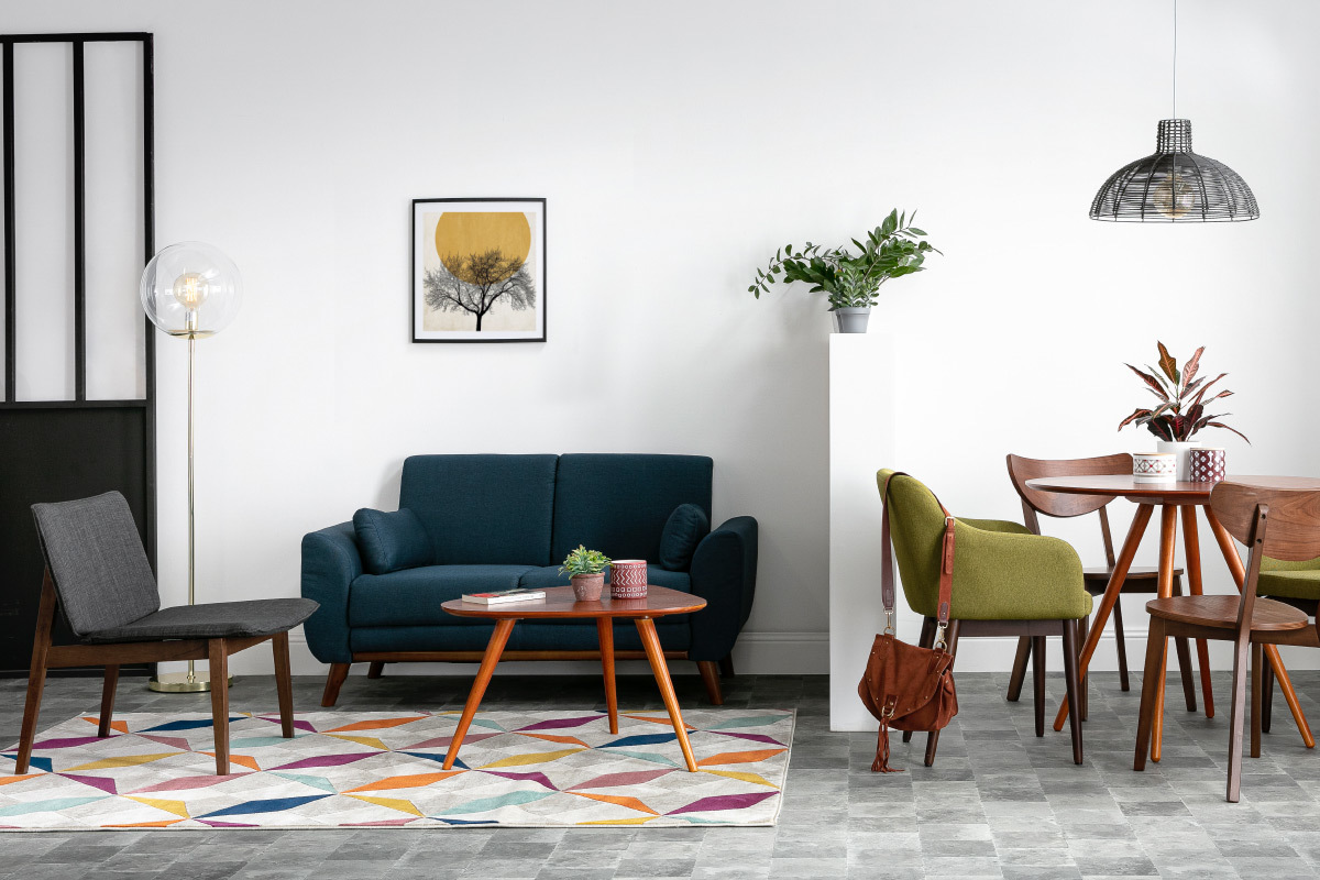 Design-Sofa 2 Pltze Stoff naturfarben und Eichenbeine EKTOR