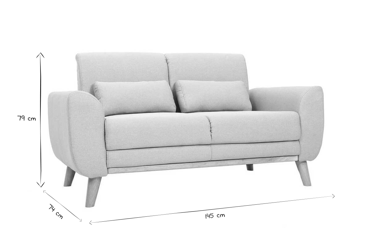 Design-Sofa 2 Pltze Stoff naturfarben und Eichenbeine EKTOR