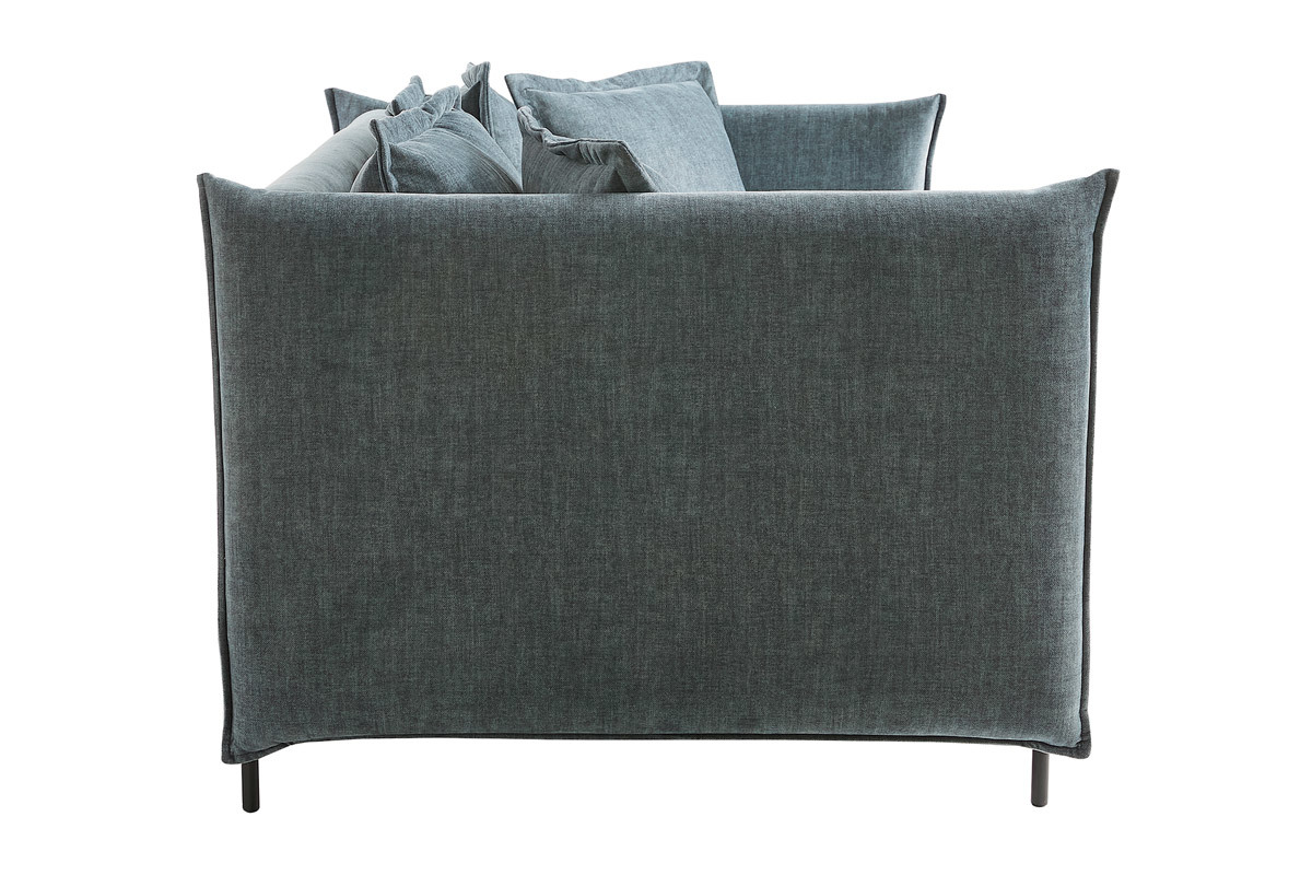 Design-Sofa 3/4-Sitzer in blaugrauem Veloursstoff und schwarzem Metall ALMAR