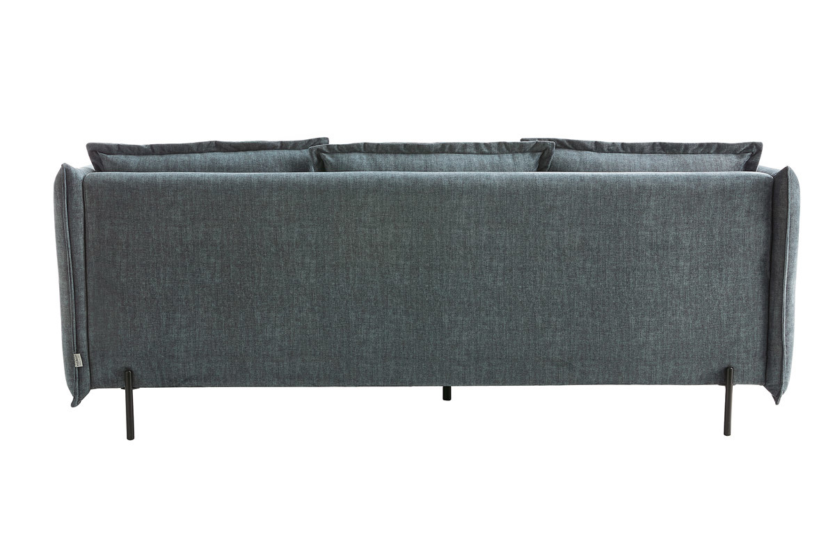 Design-Sofa 3/4-Sitzer in blaugrauem Veloursstoff und schwarzem Metall ALMAR