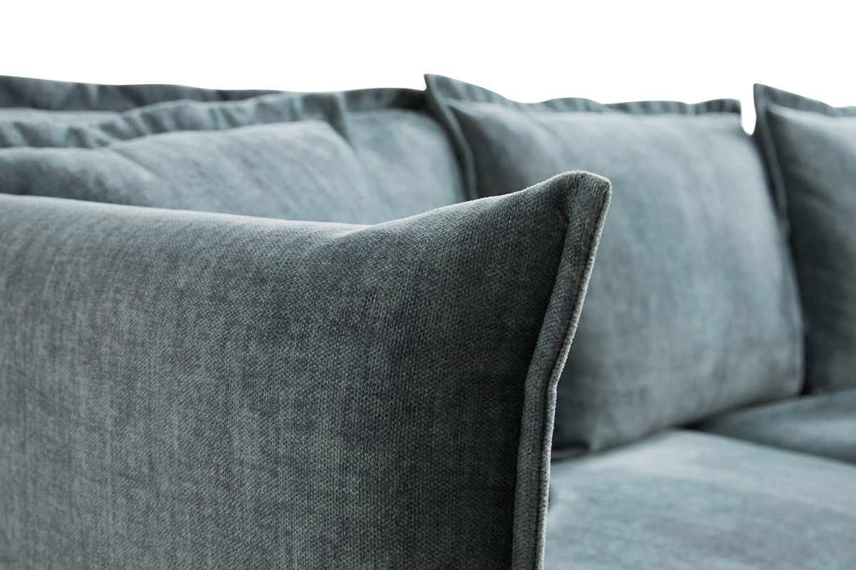 Design-Sofa 3/4-Sitzer in blaugrauem Veloursstoff und schwarzem Metall ALMAR