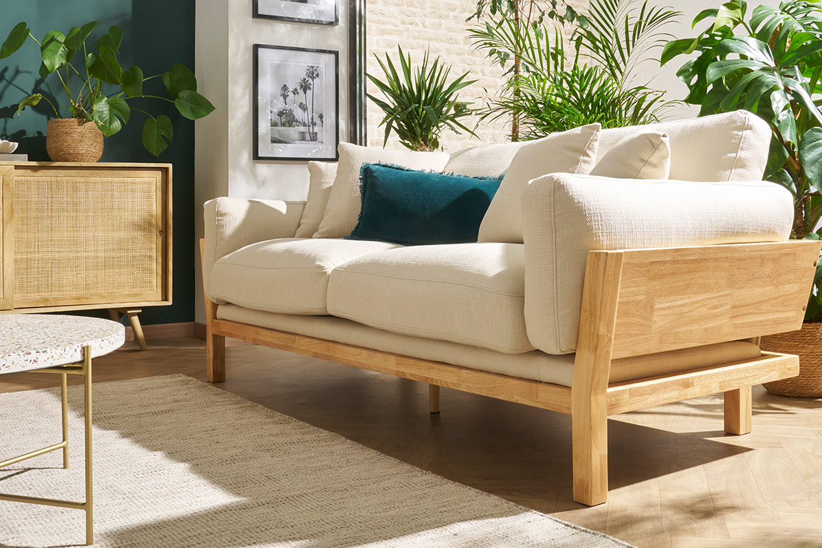 Design-Sofa 3 Pltze Cremewei Holzbeine KYO