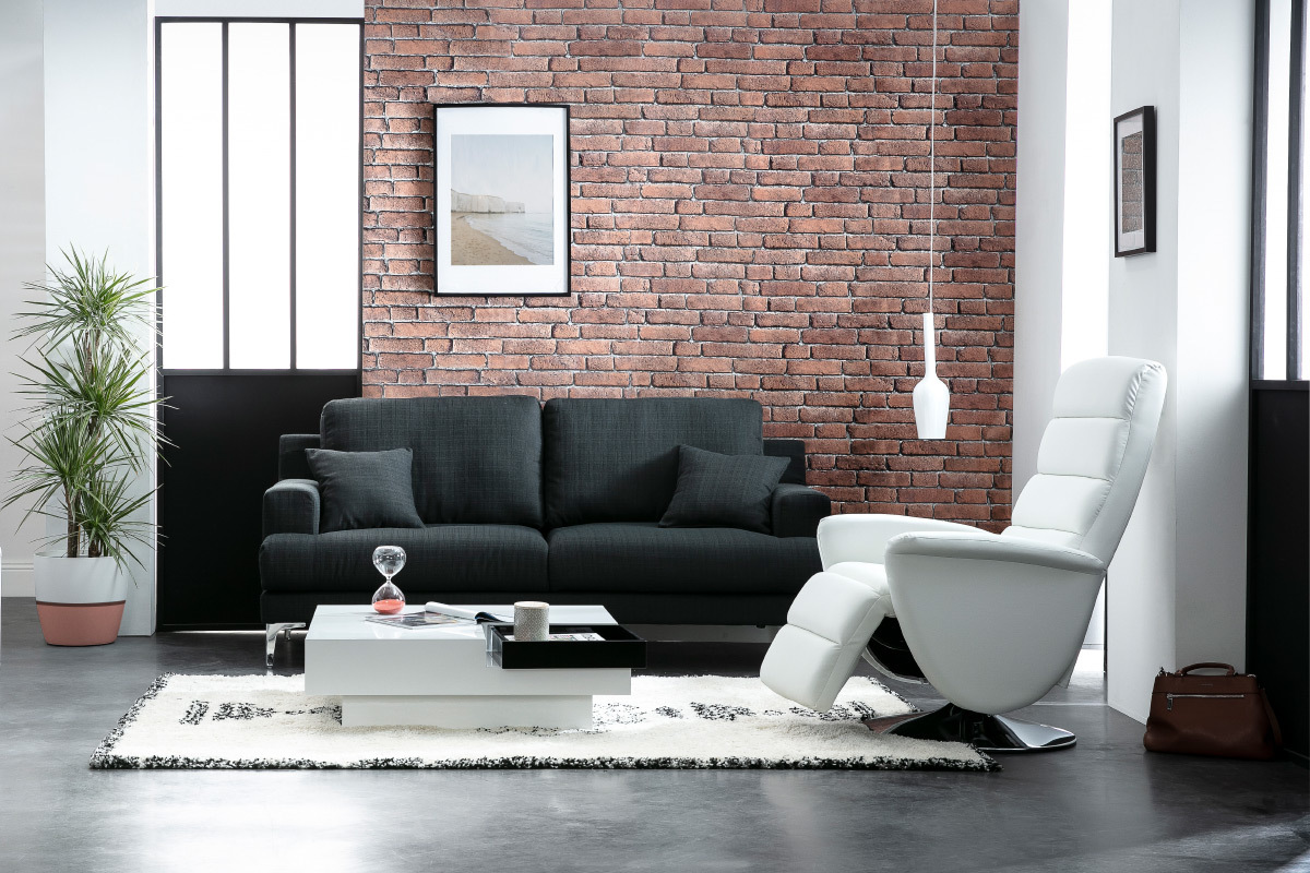 Design-Sofa 3 Pltze dunkelgrauer Stoff BOMEN