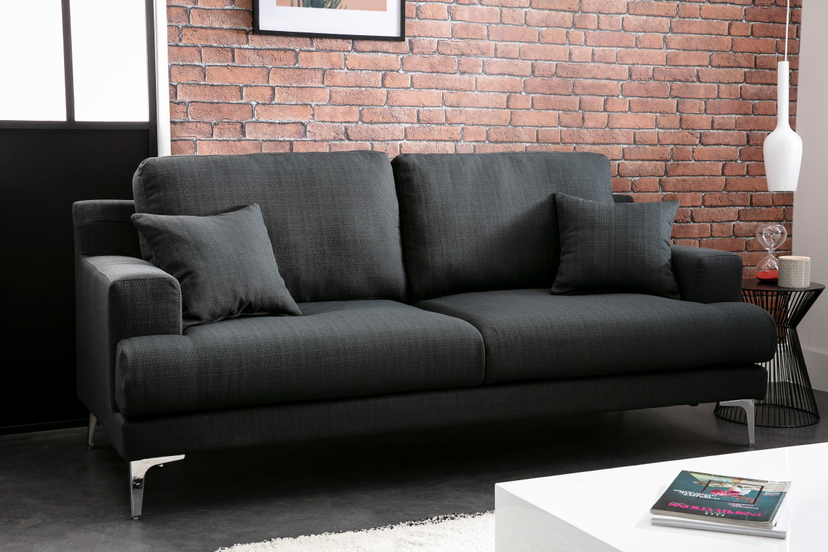 Design-Sofa 3 Pltze dunkelgrauer Stoff BOMEN