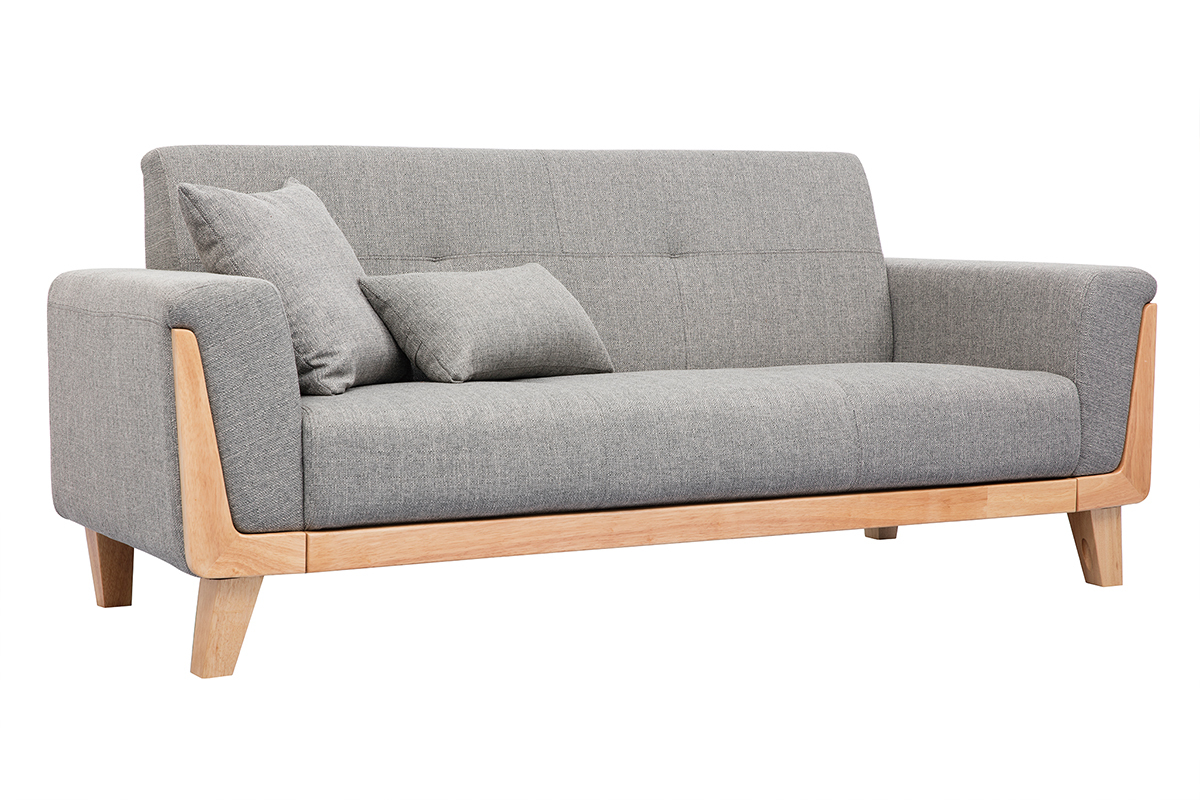 Design-Sofa 3 Pltze Hellgrau Holzbeine FJORD