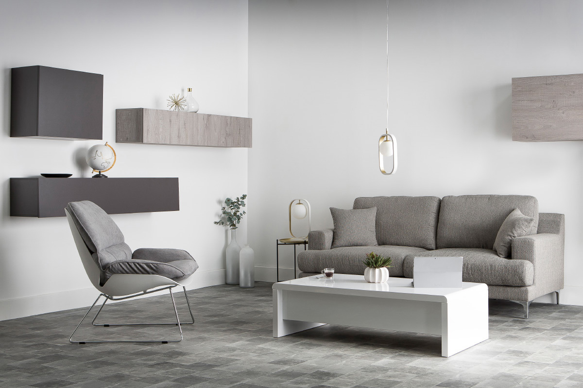 Design-Sofa 3 Pltze hellgrauer Stoff BOMEN