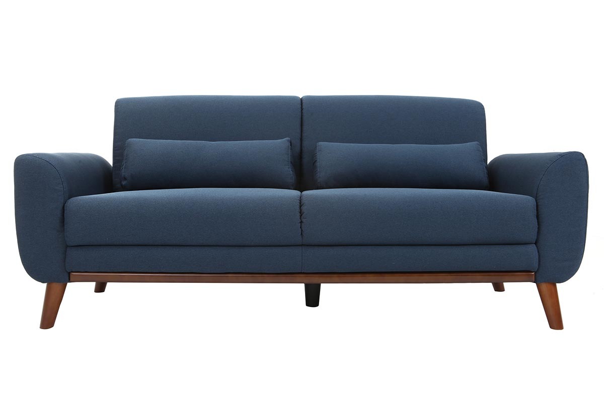 Design-Sofa 3 Pltze Stoff Blau Beine Nussbaum EKTOR