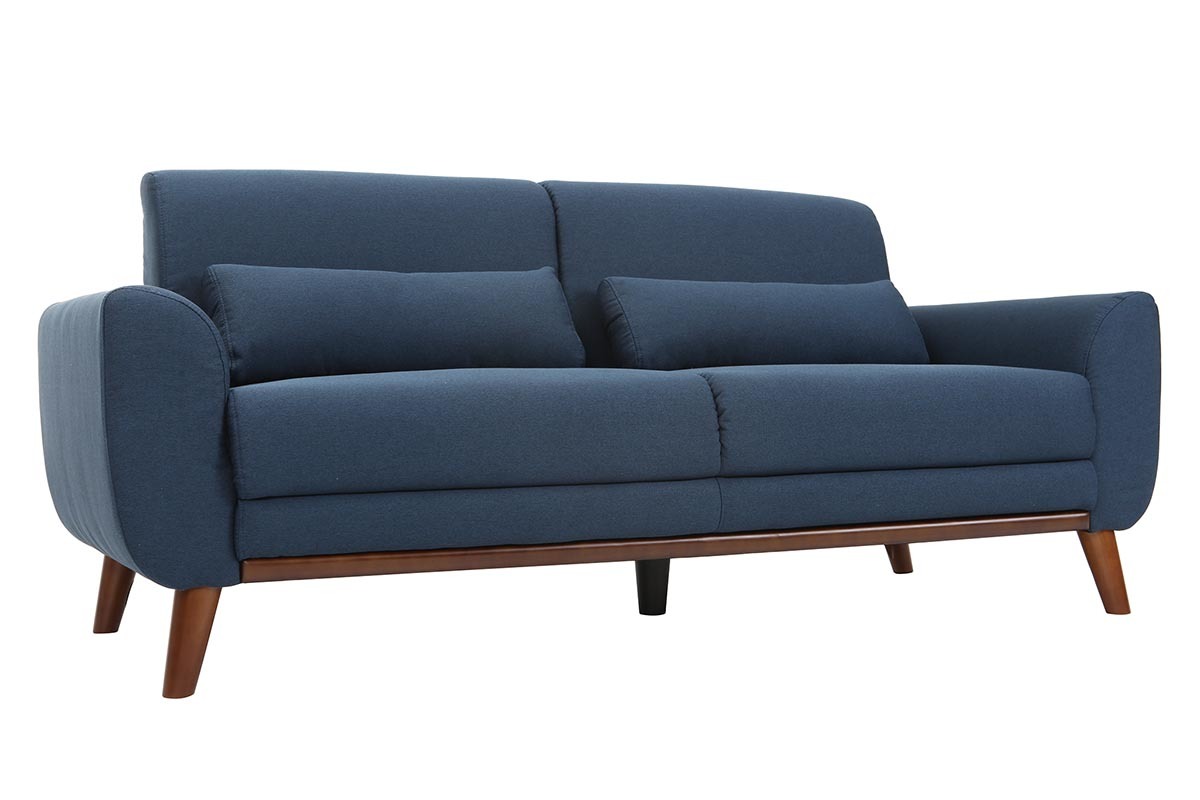 Design-Sofa 3 Pltze Stoff Blau Beine Nussbaum EKTOR