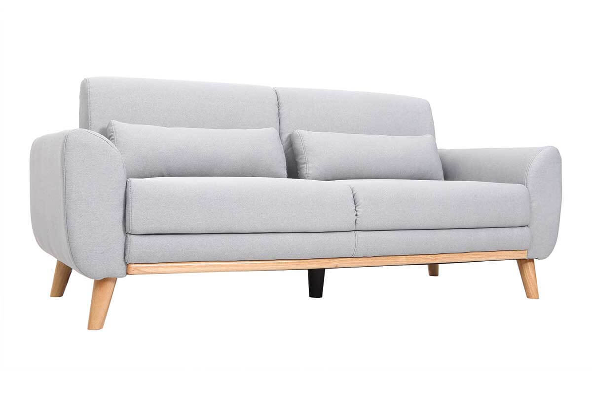 Design-Sofa 3 Pltze Stoff Hellgrau Eichenbeine EKTOR