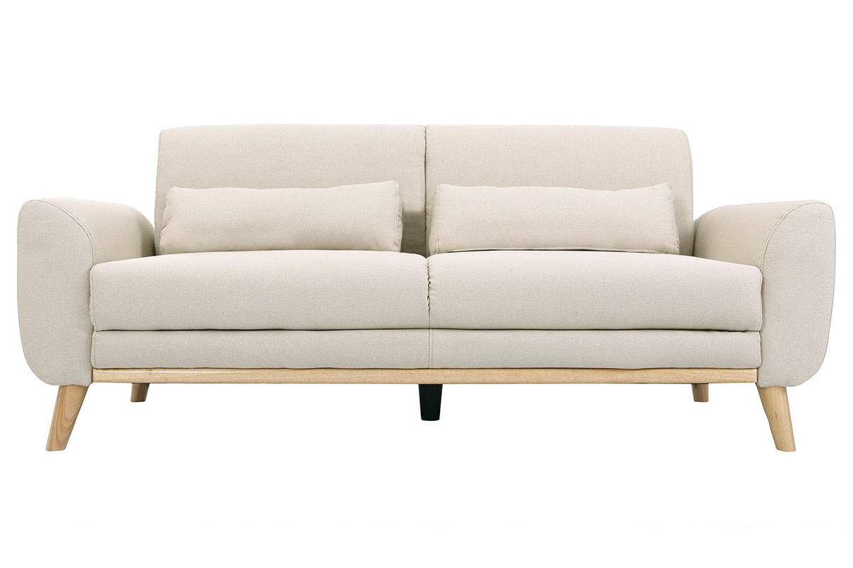 Design-Sofa 3 Pltze Stoff naturfarben Eichenbeine EKTOR