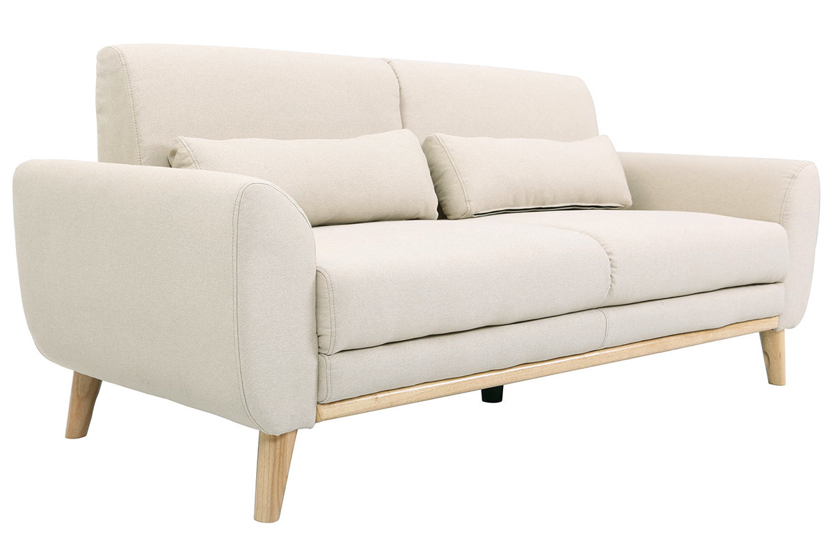 Design-Sofa 3 Pltze Stoff naturfarben Eichenbeine EKTOR