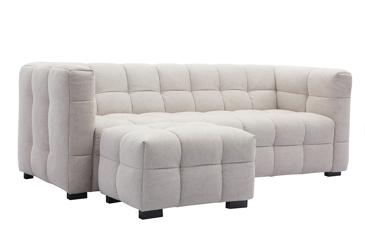 Design-Sofa 3-Sitzer mit Fusttze aus beigem Stoff im Samtdesign CORTO