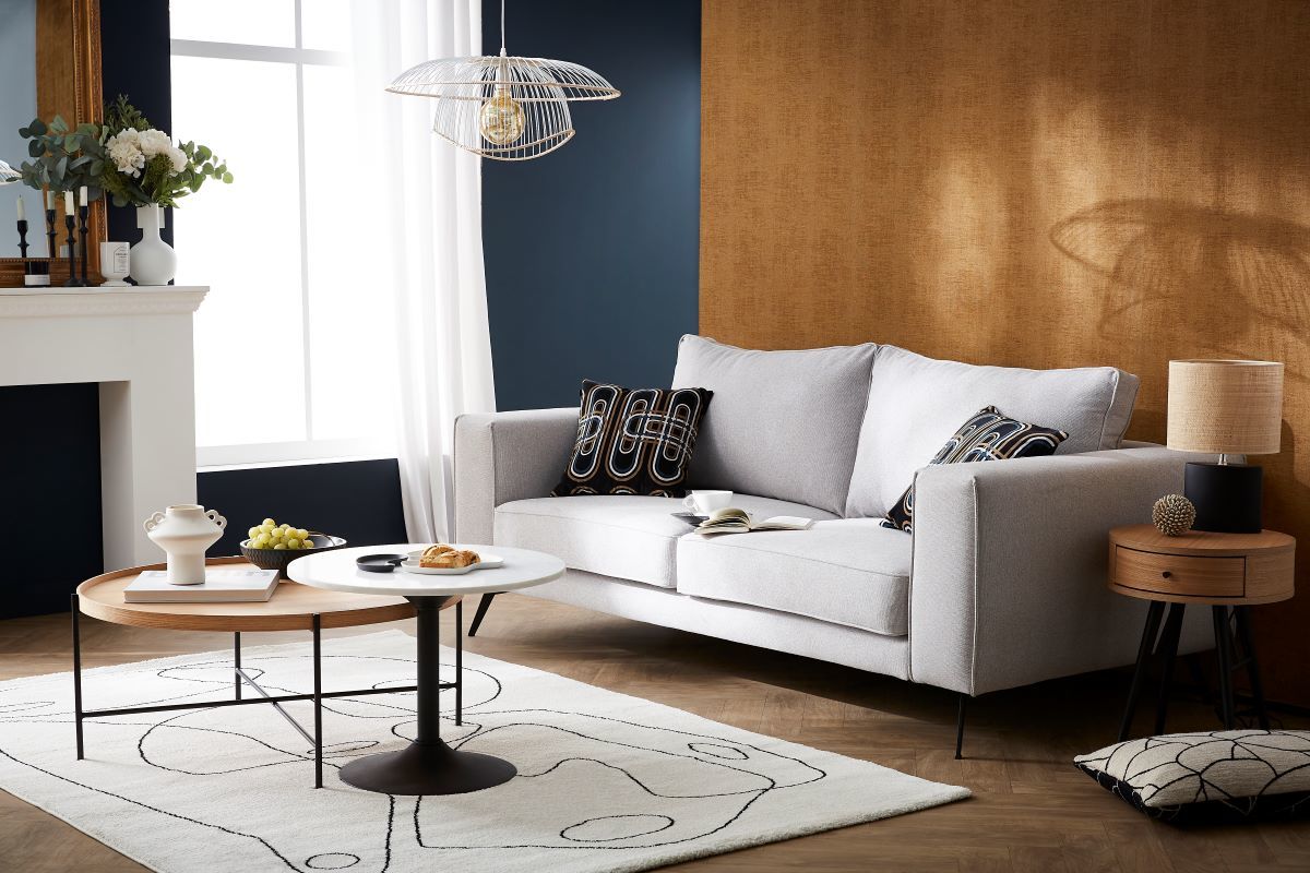 Design-Sofa aus grauem Stoff mit schwarzem Metall 4-Sitzer OSMANN