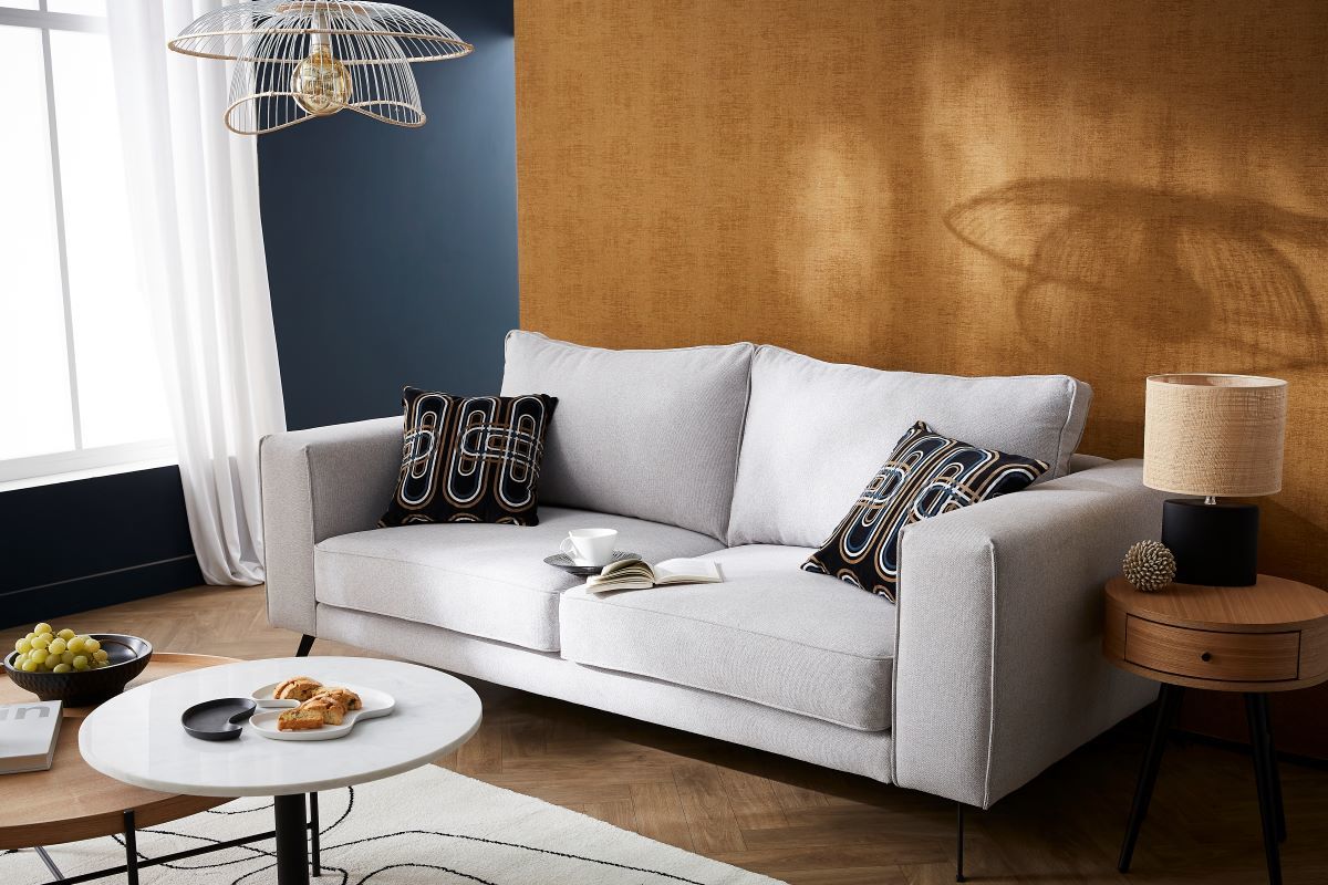 Design-Sofa aus grauem Stoff mit schwarzem Metall 4-Sitzer OSMANN