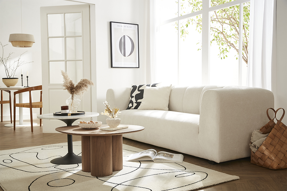 Design-Sofa aus hellbeigem Stoff 4-Sitzer OLIVEIRO