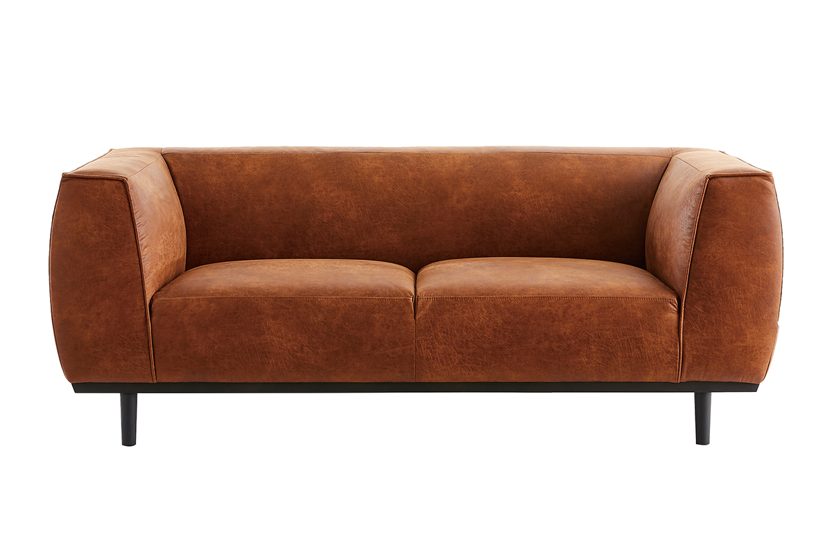 Design-Sofa aus Leder in Antikoptik Cognacbraun 2/3-Sitzer MORRIS