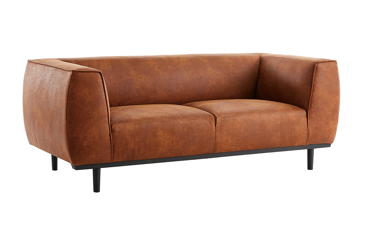 Design-Sofa aus Leder in Antikoptik Cognacbraun 2/3-Sitzer MORRIS