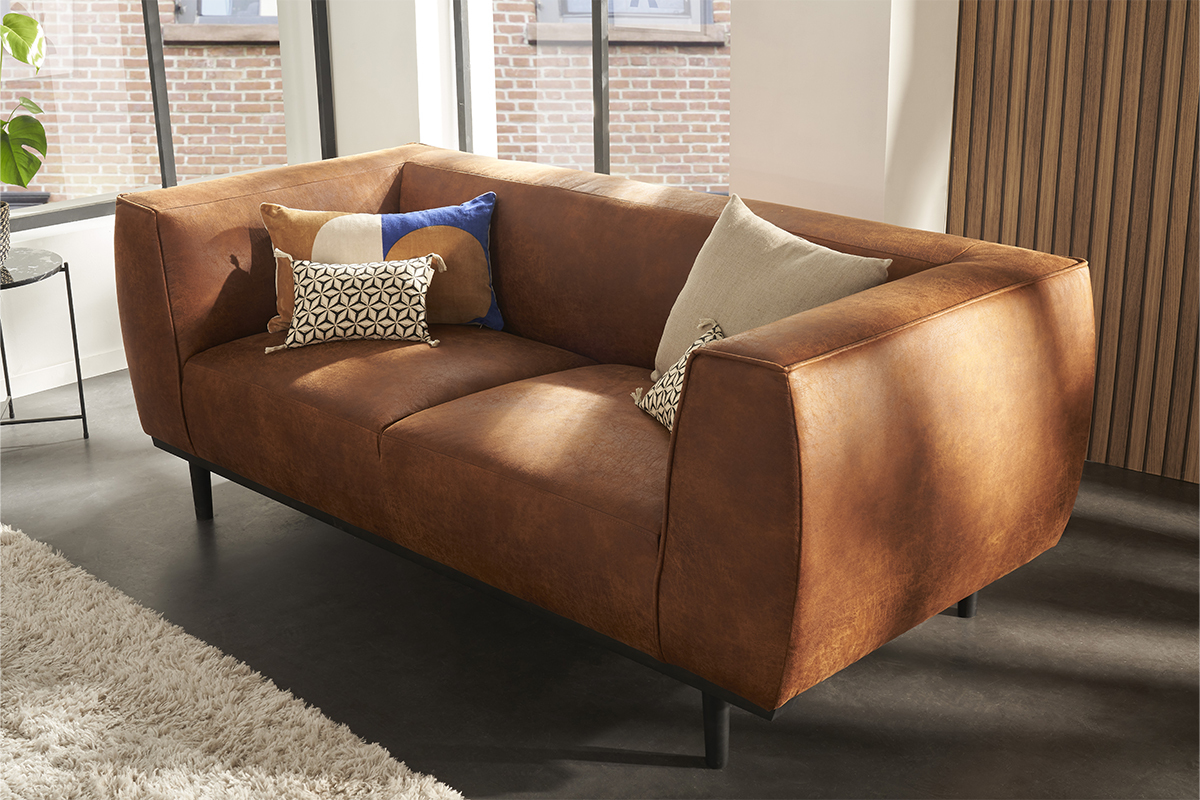 Design-Sofa aus Leder in Antikoptik Cognacbraun 2/3-Sitzer MORRIS