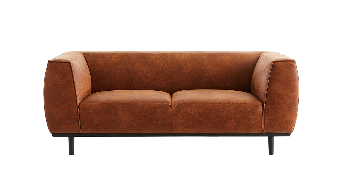 Design-Sofa aus Leder in Antikoptik Cognacbraun 2/3-Sitzer MORRIS