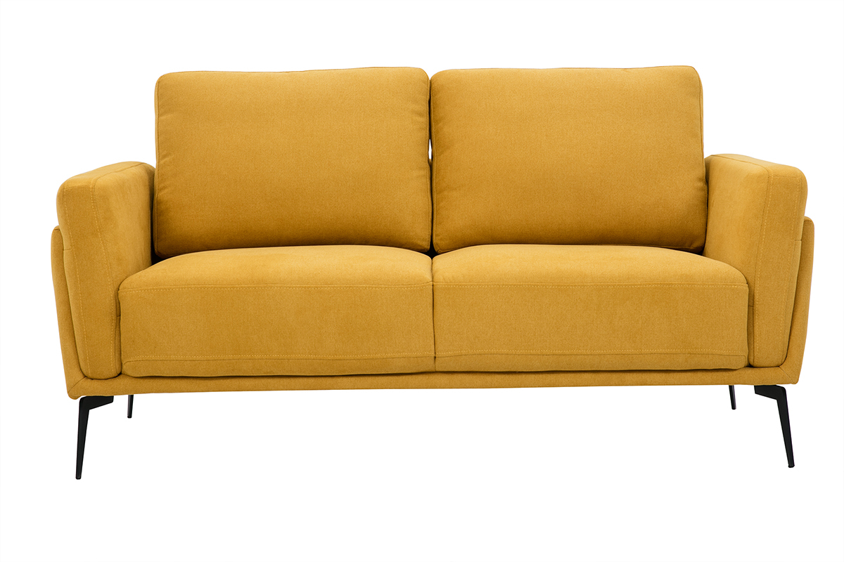 Design-Sofa im senfgelbem Samtdesign mit schwarzem Metallfu 2-Sitzer MOSCO